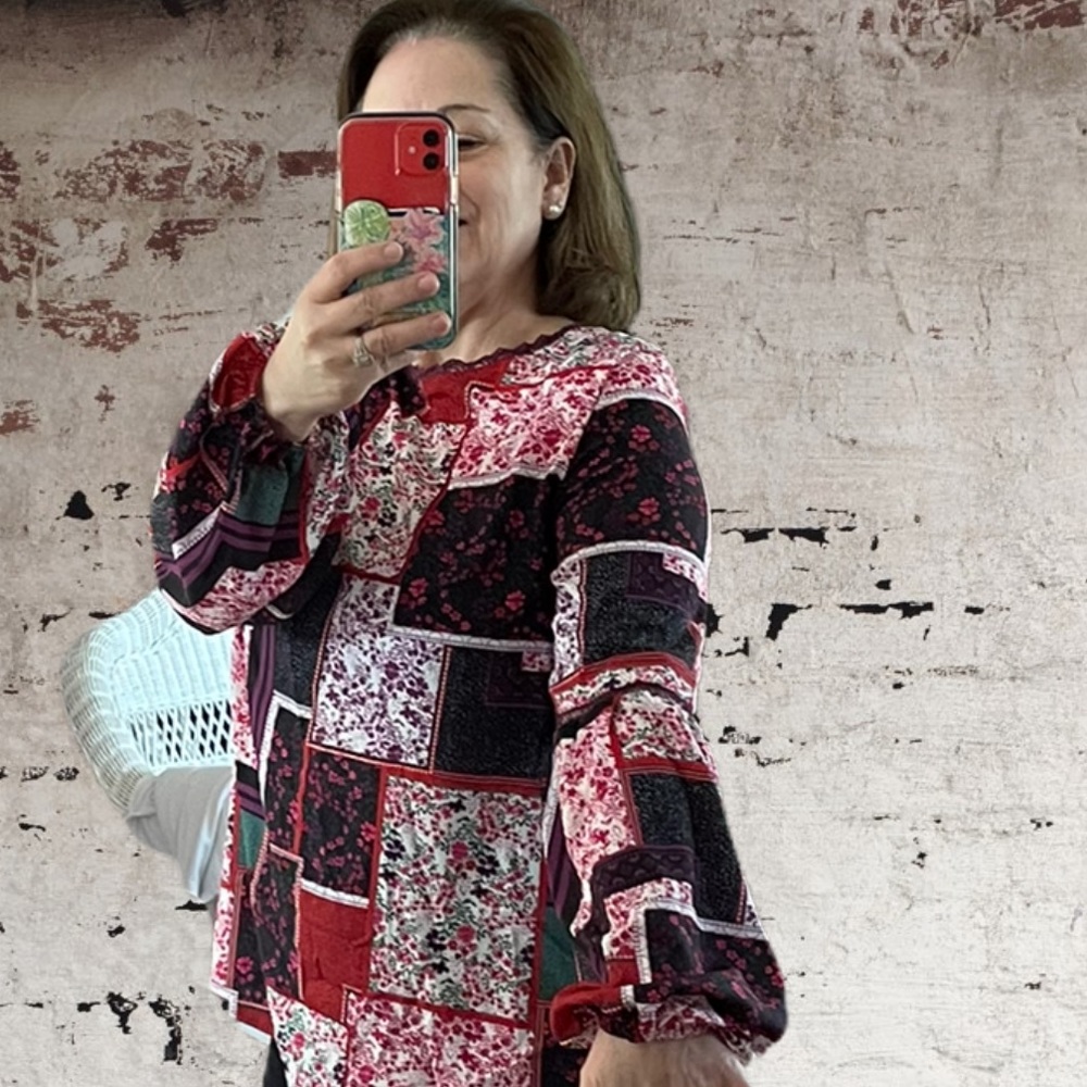 Rose Cottagecore Floral Print Patchwork Tunic Top - Picture 12 of 12